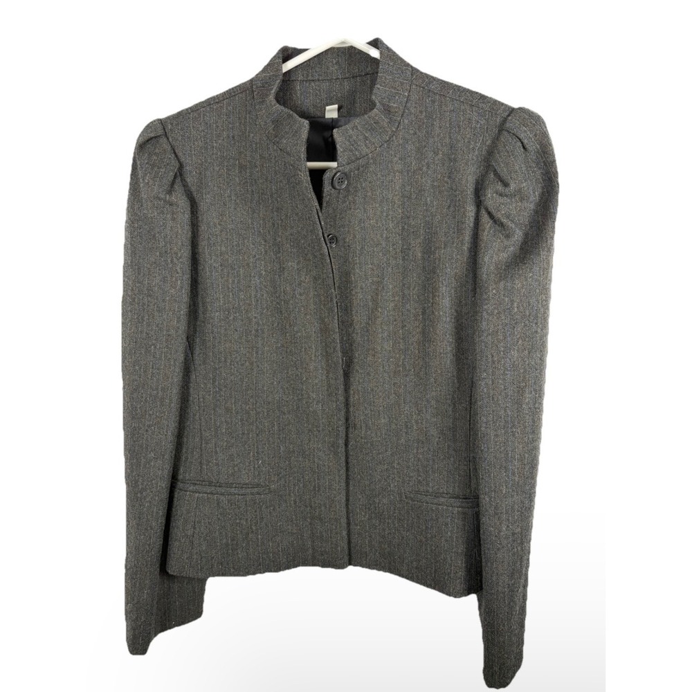 Vintage Peabody House Blazer Gray Wool Pinstripe Puff Sleeve S 7/8 Equestrian